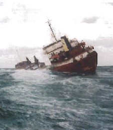 Cargo ship unstable in a seaway